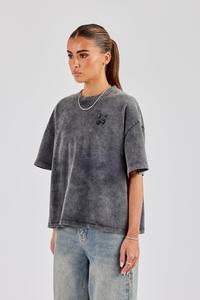 Ropa Urbana Unisex de Verano, Estilo Vintage, Lavado Ácido, Bordes Deshilachados, Algodón Grueso, Oversize, con Logotipo Bordado - Product Image 3