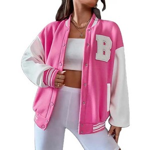 Outdoor Winter Women's Varsity <b>Jackets</b> 2024 Patch Design Embroidery Breathable Customizable Colors Wholesale <b>Pink</b> White - Product Image 6
