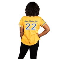 Kaos Jersey Baseball Wanita Custom SGRHO Lengan Pendek Kancing Depan Baju Olahraga Gaya Sorority Bernapas Seragam Tim Kasual