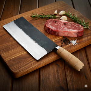 Cuchillo de Chef Chino Forjado a Mano, de Acero al Carbono Rústico, con Mango de Madera Natural para Picar y Rebanar con Precisión - Product Image 5