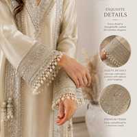 Salwar indien de luxe pour femme, en Georgette ivoire, longueur cheville, coupe classique, style pakistanais, avec broderie riche et perles, design ethnique