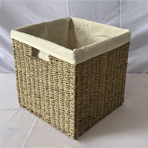 Natural Seagrass Storage Basket With Fabric Liner Handmade Wicker Organizer Basket Eco Friendly Home Storage <b>Bin</b> - Product Image 1