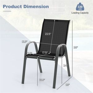 2 Pack Black <b>Stackable</b> Patio <b>Dining</b> <b>Chairs</b> Ergonomic Steel Frame with 330 LBS Capacity Breathable Fabric for Outdoor Use - Product Image 3