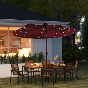 Ombrellone da Patio Bifacciale Rosso Vino 9.7FT con Inclinazione e Manovella, Luce Solare a LED, 12 Stecche per Cortile e Applicazioni in Palestra - Product Image 2