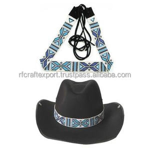 Stylish Handmade Western <b>Hat</b> with Colorful Beaded <b>Band</b> Includes Leather Ties and Traditional Aztec Design - Product Image 3