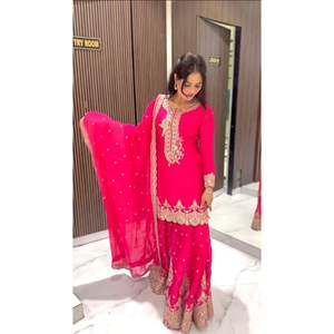 Women's Beautiful <b>Top</b>- Sharara and Dupatta Set with Heavy Embroidery Sequence Work - Product Image 5