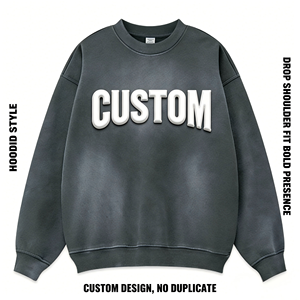 เสื้อสเวตเชิ้ตยูนิเซ็กซ์แบบย้อมสีเอซิด ผ้าฝ้ายฟลีซ 100% พิมพ์ลายพัฟ สไตล์วินเทจลำลอง เสื้อฮู้ดสตรีทแวร์สำหรับฤดูใบไม้ร่วง ขายส่ง - Product Image 4