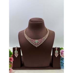 Indian Ethnic Nina American Diamond Necklace <b>Set</b>-Gold Plated Steel <b>Bridal</b> <b>Jewelry</b> - Product Image 4