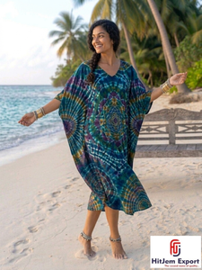 Printed <b>Kaftan</b> Dress Women Beach Wear Loose Fit <b>Summer</b> Cover Up Resort Wear Island Vacation Style Soft Fabric Wholesale Supply - Product Image 5