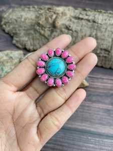 Arizona Turquoise Hot Pink <b>Adjustable</b> <b>Ring</b> Handmade Sterling Silver Colorful Gemstone Southwest Artisan Jewelry - Product Image 5