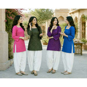 Ensemble haut en coton imprimé Bandhej avec pantalon Farsi - Ensemble décontracté et écologique avec short - Product Image 5