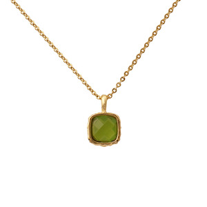 Collier pendentif solitaire en préhnite verte - Plaqué or, fait main, charmant, minimaliste, avec pierre précieuse taille coussin, bijou de fête, cadeau - Product Image 2
