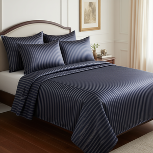 Ensemble de draps-housses en satin rayé foncé 2 cm 300 TC style américain pour lit double pour la maison ou l'hôtel - Product Image 2