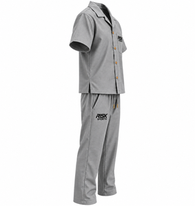 Conjunto Deportivo Informal Ligero de Nylon para Hombre, Camisa de Manga Corta con Botones y Pantalones con Cordón, Color Gris - Product Image 4