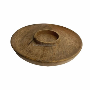 Durable Eco-Friendly round Wood <b>Serving</b> Platter Snack Bowl <b>Set</b> with Polished Chip and Dip Tray for Home and Party Use - Product Image 5