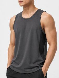 Débardeur sans manches gris foncé tendance pour homme, col rond, séchage rapide, écologique, coupe sportive, tricoté 160g, 100% polyester, couleur unie - Product Image 1
