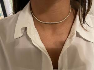 Magnifique Collier Chaîne Tennis en Diamants Taille Brillant VS1, Plaqué Platine, Or Massif 14 carats, Sertissage Griffe, Cadeau de Fiançailles - Product Image 2