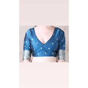 Sari en soie douce Banarasi bleu avec broderie Zari argentée, vêtements indiens et pakistanais, Elite Weaves 650g - Product Image 1