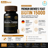 Complément alimentaire pour la croissance des cheveux à base de levure de bière haute teneur en biotine, fabrication OEM, marque privée, fabriqué en Corée, traitement capillaire stimulant la biotine, bien-être.