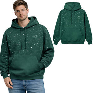 Sudadera con Capucha para Hombre con Pedrería en Toda la Superficie, Sudadera Oversize de Algodón y Felpa para Hombre, Estilo Urbano con Cristales Hotfix - Product Image 1