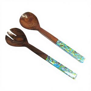 Ensemble de cuillères à salade en bois écologiques optimiEco avec cuillère en acier inoxydable pour la maison, les enfants, les mariages, les hôtels, les ensembles de couverts - Product Image 1