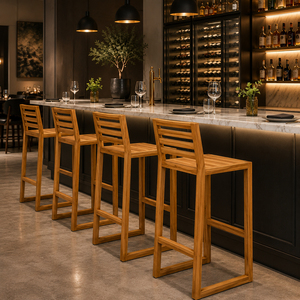 Tabouret de bar Linea moderne et minimaliste en teck massif de qualité supérieure, hauteur comptoir, durable et robuste, pour îlot de cuisine - Product Image 4