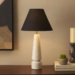 Lampe de table moderne en marbre avec abat-jour en tissu noir de style Empire, design minimaliste pour chambre à coucher et salon - Product Image 1