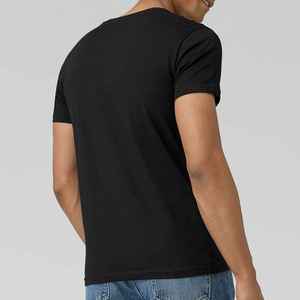 Camiseta de Manga Corta con Cuello Redondo Negra para Hombre, Corte Regular, Color Sólido, Informal, de Punto, de Algodón Jersey - Product Image 3