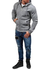 Sweat-shirt à capuche zippé pour homme, coupe ajustée, couleur unie, en coton French Terry, décontracté, pour l'automne, avec poche avant - Product Image 4