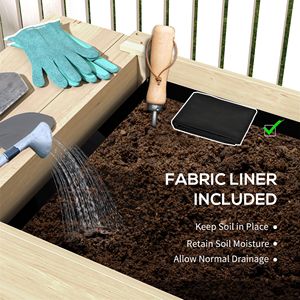 Boîte de jardin surélevée en bois naturel lit de jardin surélevé avec étagère de fond de table d'appoint doublures de lit et trous de drainage pour le stockage - Product Image 6