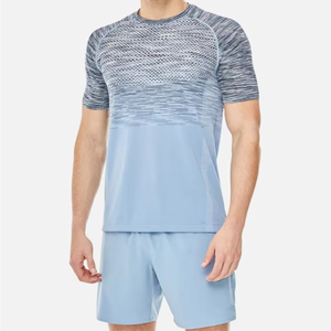 Ensemble de t-shirts sportifs pour homme, imprimé dégradé bleu, col rond, tricoté en polyester et élasthanne, séchage rapide, vêtements d'été - Product Image 2