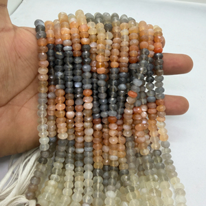 Cuentas facetadas de piedra lunar multicolor negra natural en forma de rodaja, hilo de 16 pulgadas, suministros al por mayor para la fabricación de joyas con piedras preciosas - Product Image 1