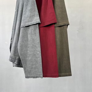 2 In1 Ripped Vintage Oversized Tee Sweatshirts Custom Men Vintage Distressed <b>Raw</b> Hem Double Layer Long Sleeve T Shirt Hoodies - Product Image 5