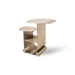 Table d'appoint moderne en acier inoxydable 304 doré avec deux dessus ronds et étagère de rangement, meubles de salon - Product Image 1