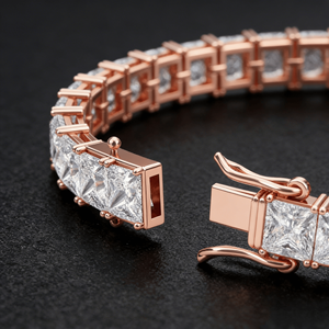 Pulsera de tenis de lujo chapada en oro rosa con diamantes de laboratorio de corte brillante y engaste de garra, diseño geométrico de eslabones de cadena, unisex, para uso diario, IGI - Product Image 2