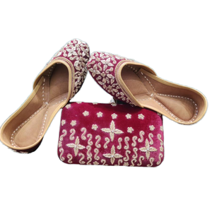 Bolso bordado de cuero a precio competitivo con zapatos, calzado de novia de Color negro, zapatos tradicionales de Rajasthani con embrague 2025 - Product Image 1