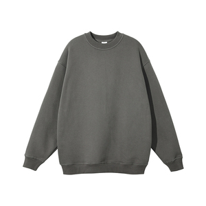 Sweat-shirt à col rond surdimensionné gris uni, coupe classique, pull décontracté en tricot pour homme, hiver, poche avant, respirant, écologique - Product Image 2