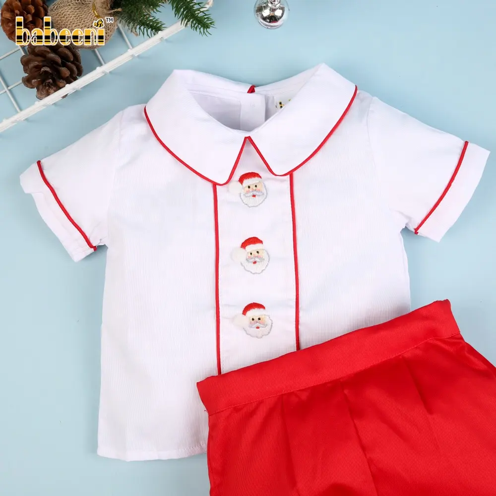 Noel baba el işlemeli çocuk kıyafeti ODM OEM toptan büzgülü çocuk elbisesi-BB1352