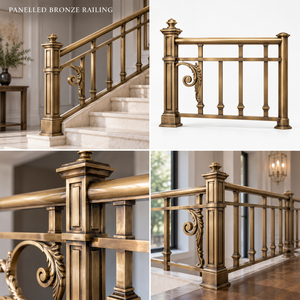 Rampe en bronze à panneaux avec balustrade décorative et poteaux carrés pour hôtels et villas de luxe - Product Image 5