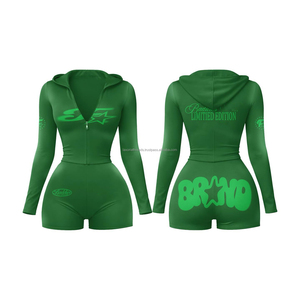 Conjunto de Dos Piezas Personalizado con Sudadera sin Mangas con Cierre y Pantalones Cortos, Ropa de Invierno para Mujer, 100% Algodón, Felpa Transpirable - Product Image 3