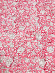 Traditional Handmade Flurry Cotton <b>Quilt</b> Pink Floral Print Reversible Durable All Season Home Use From Rajasthan - Product Image 6