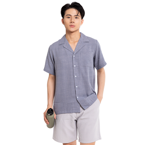 เสื้อเชิ้ตผู้ชายแขนสั้นผ้าลินินคอตตอน คอจีน สีพื้น ระบายอากาศได้ดี ผ้าป๊อปลินสำหรับฤดูร้อน - Product Image 1
