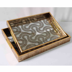 Bandeja de servir de madera con diseño impreso en forma rectangular para el hogar y hoteles, bandejas de servir comida hechas a mano. - Product Image 6
