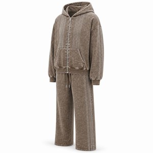Unisex Windproof Fleece Solid 2 1 Design Hooded Loose <b>Fit</b> Tracksuit Set Full Sleeve Drawstring Pants Sweatshirt Casual Autumn - Product Image 5
