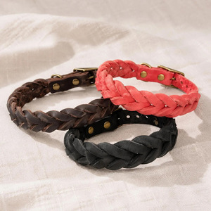 Premium adjustable <b>braided</b> dog collar crafted from genuine leather for training walking and outdoor adventures in wholesale rate - Product Image 3