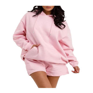 Ensemble de survêtement femme 2 pièces avec fermeture éclair, effet vieilli et délavé à l'acide, comprenant un sweat à capuche court et un short, style jupe et pantalon de jogging - Product Image 2