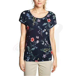T-shirt à manches courtes pour femmes, imprimé floral, col rond, coupe régulière, en coton, haut décontracté, vêtements de printemps et d'été - Product Image 1