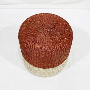 Pouf ottoman rond rustique en jonc de mer durable, tissé à la main, meuble décoratif, repose-pieds - Product Image 2