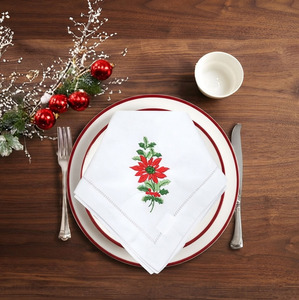 Serviettes de table en coton brodées personnalisées avec motif Poinsettia, ourlet festonné, durables, lavables en machine, pour événements domestiques et Noël, vente en gros - Product Image 4