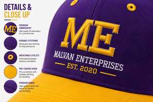 Customized Malvan Enterprises 6-Panel Baseball Cap <b>Purple</b> Yellow 3D Embroidered ME Logo Adjustable Unisex Sporty - Product Image 3